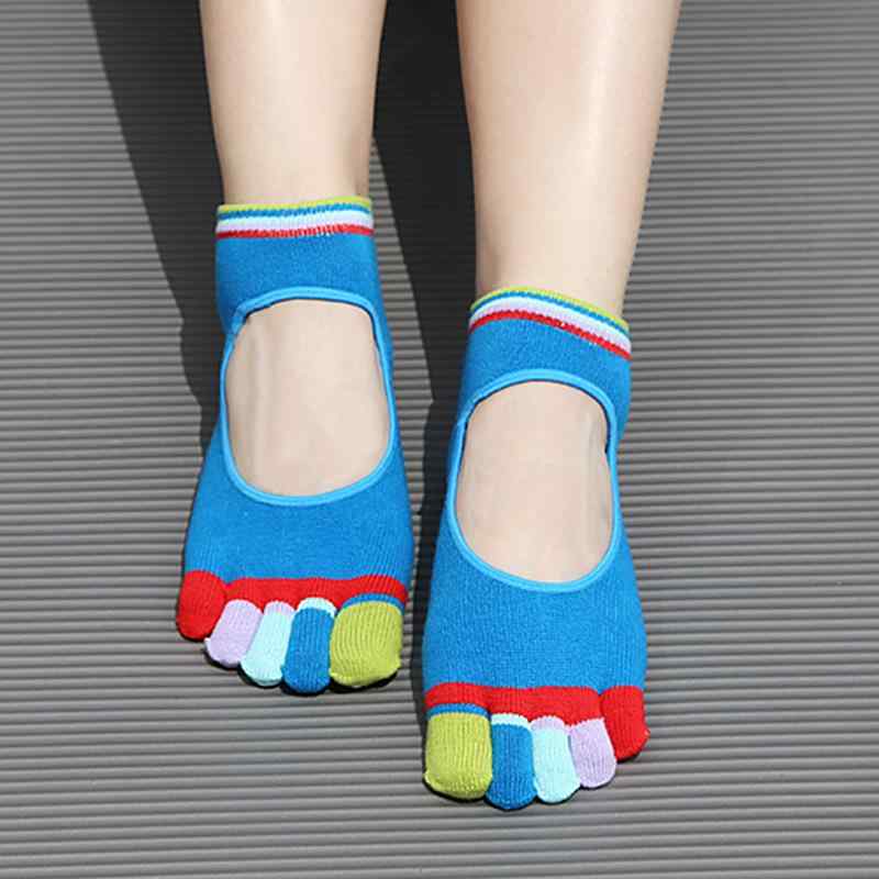 Five-Toed Socks - ヨガ ソックス 5本指 レディース 靴下 ピラティス トレーニング ジム スポーツ スニーカー 薄手 吸汗 通気性 滑り止め シンプル 黄 グレー 青