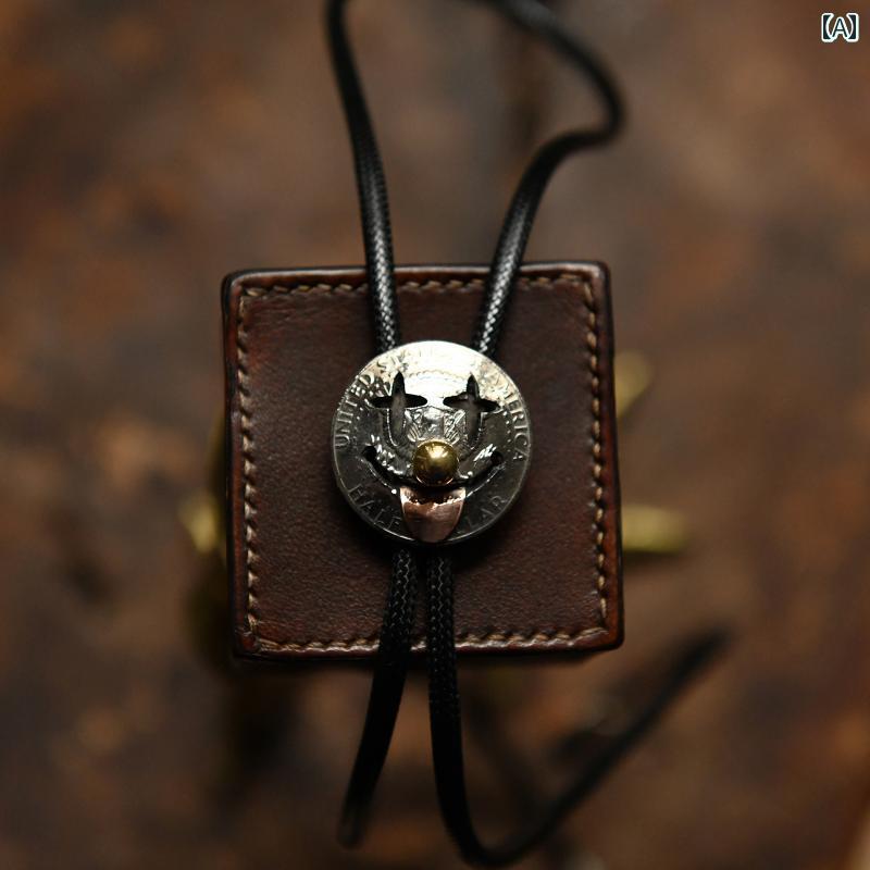 ループタイ ネックレス ボロ ネクタイ スマイル ポロ コイン カット ピエロ カーキ アメリカン ヴィンテージ アクセサリー ロープ 紐 ポーラー メンズ レディース 女性 男性