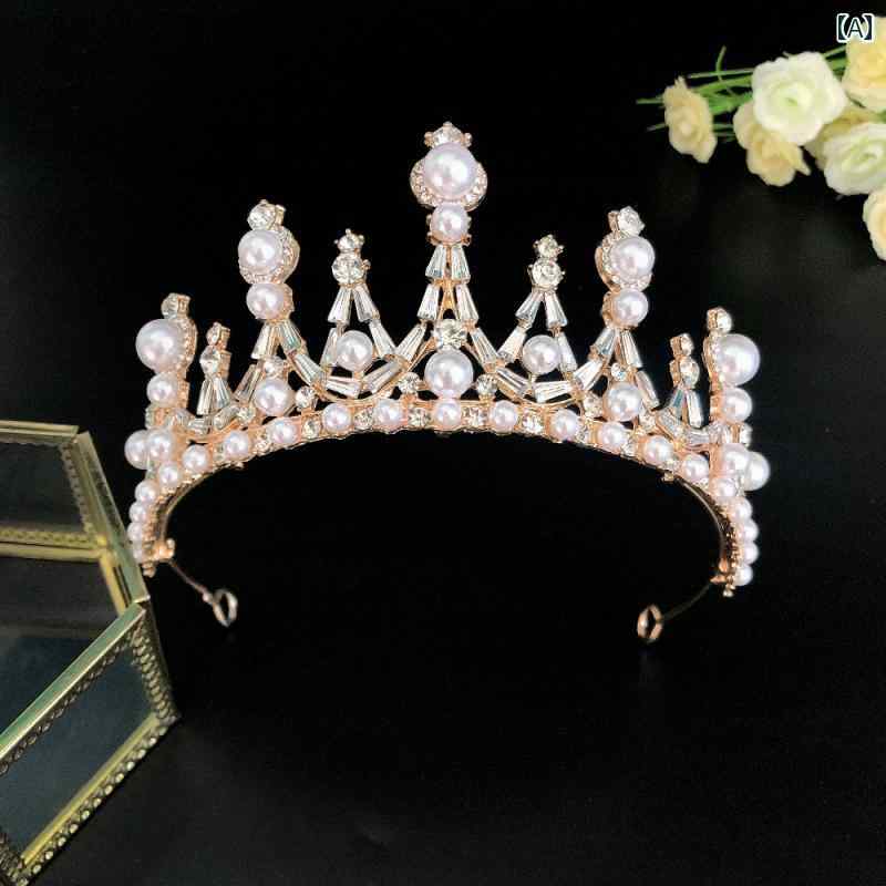 ティアラ ブライダル クラウン ゴールド シルバー パール ヘッドドレス エレガント クイーン ウェディング カチューシャ アクセサリー