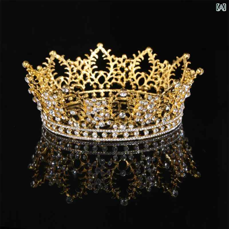 ウエディング ティアラ ブライダル 結婚式 クラウン 王冠 ラインストーン 豪華 華やか コンテスト ユニセックス 男女兼用 ゴールド ブラック シルバー