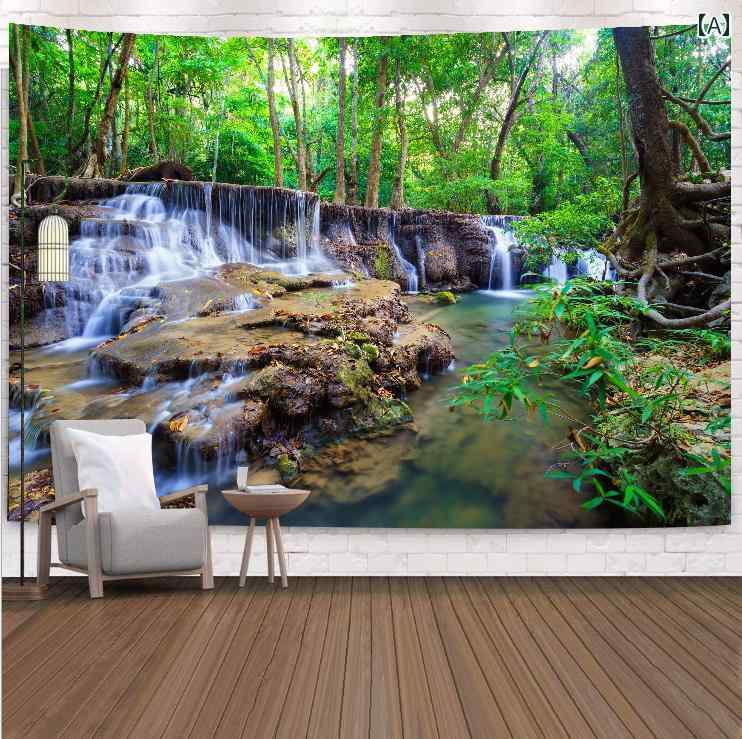 タペストリー おしゃれ 風景 壁 布 背景 北欧 森林 南国 海岸 寝室 ベッドルーム リビング 装飾 吊り下げ フランネル インテリア 取付キット付き 洗える 写真 撮影 緑 青
