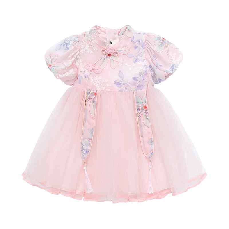 チャイナドレス 子供 夏 女の子 キッズ ベビー 中国風 Aライン スカート シフォン 半袖 バルーンスリー..