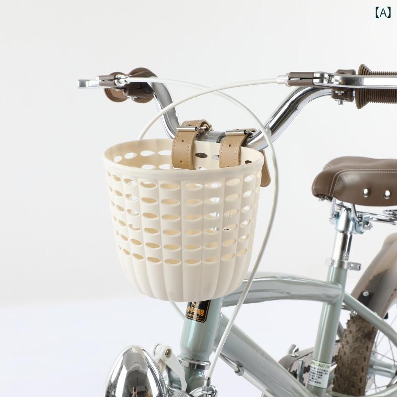 自転車 前カゴ 子供 大型 大きいサイズ 調整可能 レザーバックル 取り付け簡単 レトロ フロント バスケット アクセサリー ベージュ ブラウン 2