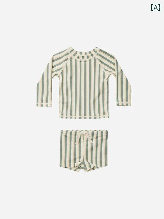 水着 キッズ 男の子 ベビー 女の子 長袖 日焼け防止 ショートパンツ ビーチ プール ストライプ セパレート ワンピース チェック柄 バイカラー 緑 青 茶