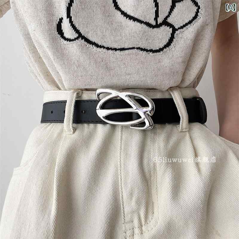 ベルト レディース PUレザー オーバル形 合金 バックル デニムパンツ ウエストマーク 引き締め アクセサリー おしゃれ 個性的 ユニセックス 黒