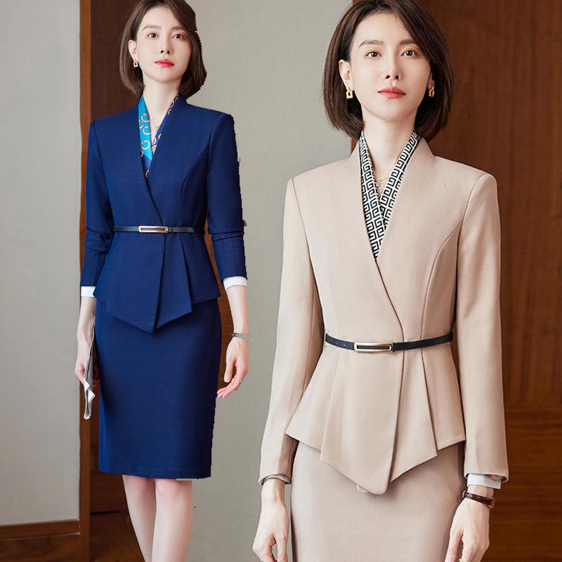 Suits For Job Interviews - スーツ レディース セットアップ テーラードジャケット スカート 秋冬 紺 ベージュ 事務服 制服 オフィス ビジネス フォーマル 通勤 30代 高級感 長袖 タイト 膝丈 無地 上品 大きいサイズ 清楚 ポリエステル