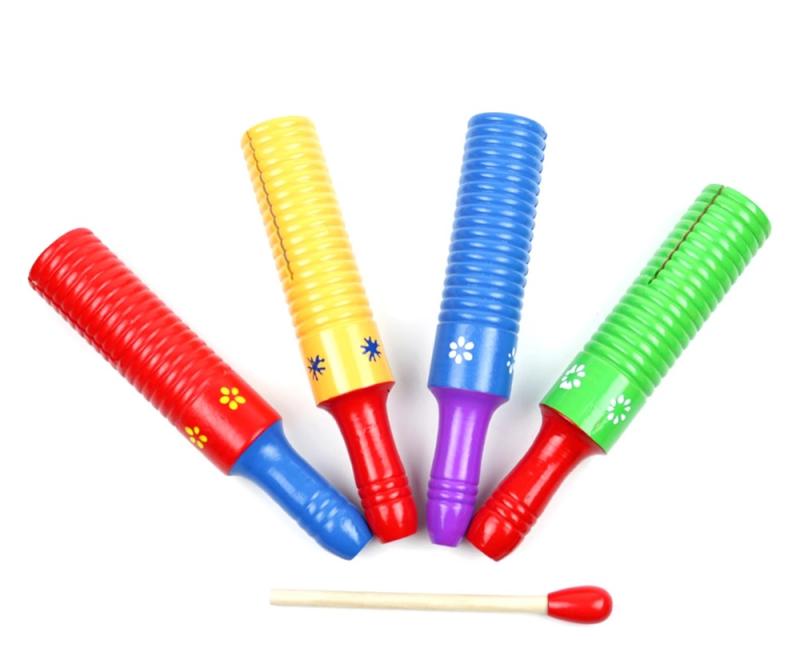 楽器 ギロ おもちゃ 教育 音楽 教材 打楽器 木製 子供 用 スティック 付き サウンド 幼稚園 カエル 鳴き声 カラフル レッド ブルー イエロー