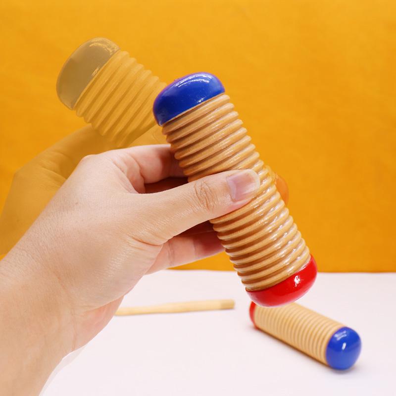ギロ 楽器 子供用 打楽器 音楽 ミュージック スティック 付き シェイク 振る こすり 砂 木製 カエル さえずり レッド ブルー 小さめ