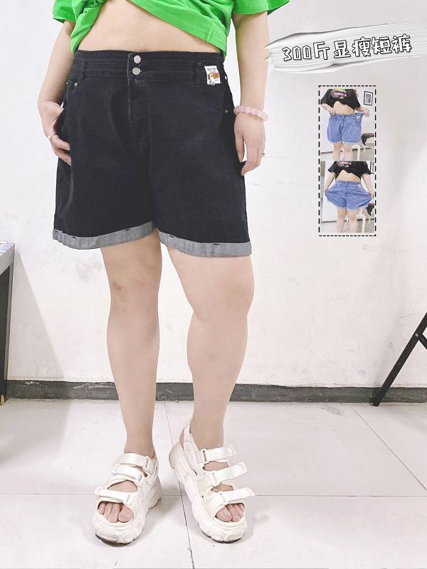 Short Pants - パンツ レディース 春夏 ぽっちゃり 大きいサイズ デニム ショート丈 ポケット ロールアップ 薄手 ゆったり 体型カバー 通気 ソフト カジュアル シンプル 黒 青