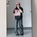 パンツ レディース 大きいサイズ ぽっちゃり 春秋 デニム ロング丈 ストレート ワイド ウエストゴム ゆったり 体型カバー カジュアル シンプル 青