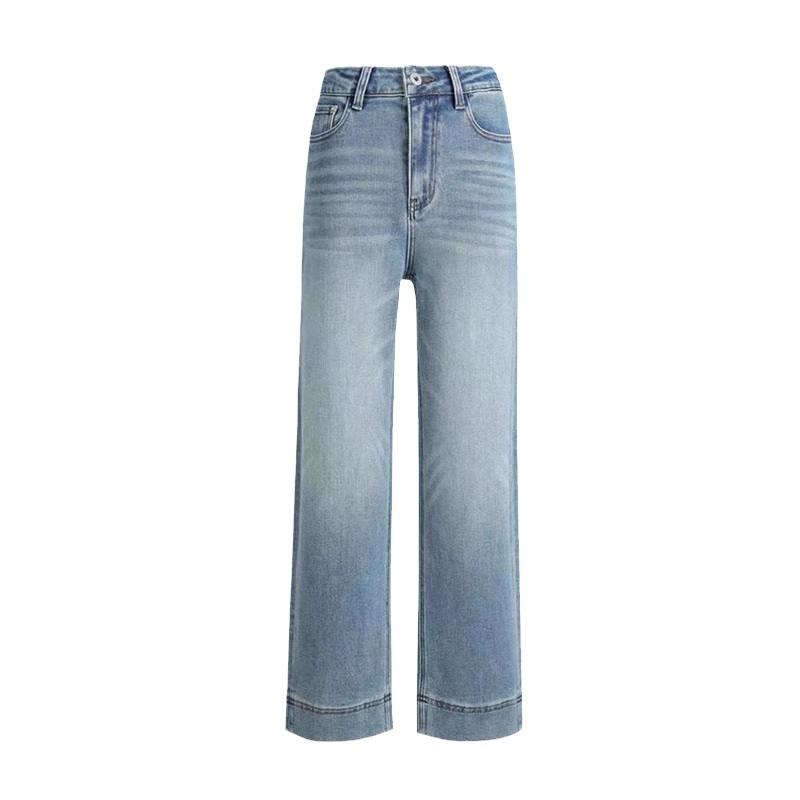 Straight Jeans - パンツ レディース 大きいサイズ ぽっちゃり デニム 九分丈 クロップド ストレート 体型カバー ポケット 薄手 スリム カジュアル シンプル 青