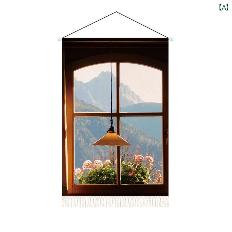 タペストリー 山 森 長方形 窓 装飾 吊り下げ リビング 寝室 背景 デコレーション インテリア 壁掛け タッセル 風景