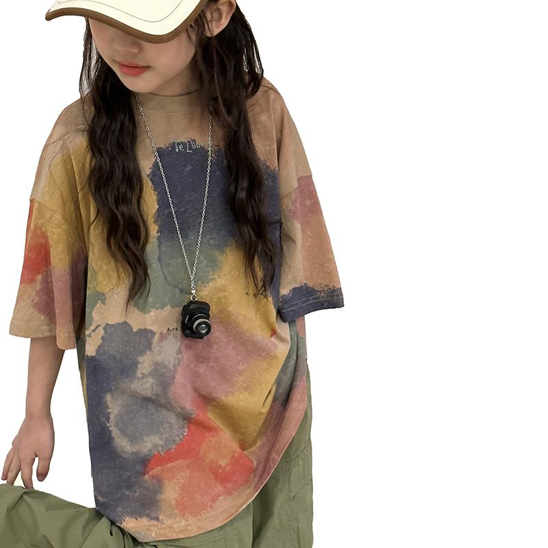 tシャツ キッズ 女の子 男の子 韓国 大きめ ゆったり 着やすい ラウンドネック 半袖 夏 カラーブロック..