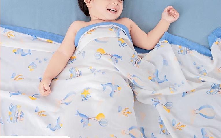 子供 夏 掛け布団 ベビー 薄手 竹綿 ガーゼケット ブランケット おくるみ ひざ掛け 吸湿 通気性 柔らかい 抗菌 接触冷感 お昼寝 寝具 幼稚園 シンプル かわいい ピンク 青 緑 気球 うさぎ ワニ