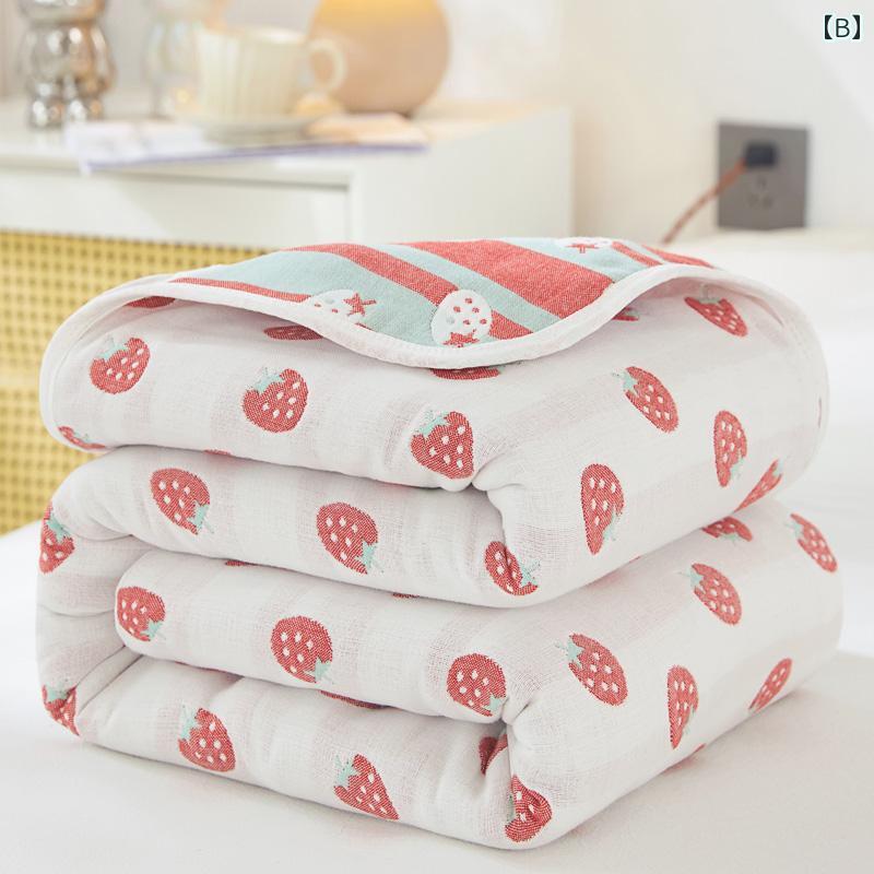 子供 夏 掛け布団 ベビー 薄手 竹綿 ガーゼケット ブランケット おくるみ ひざ掛け 吸湿 通気性 6層 柔らかい お昼寝 寝具 幼稚園 シンプル かわいい 青 ピンク グレー ハート いちご