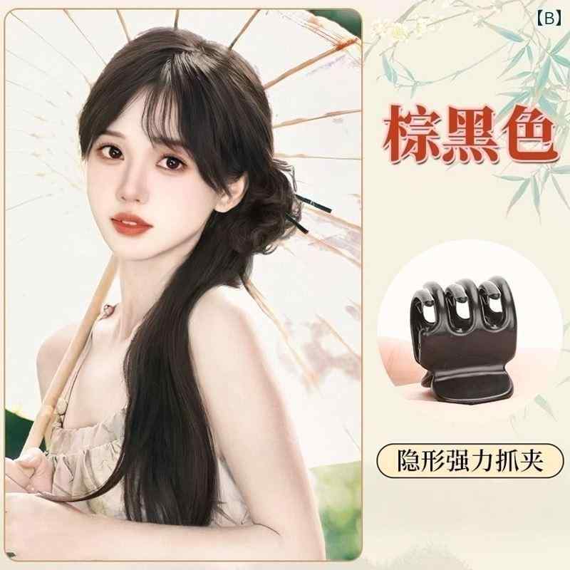 クリップ ウィッグポニーテール レディース ロング アレンジ ゆるウエーブ カール ストレート 巻き髪 コスプレ 成人式 パーティー つけ毛 黒 茶髪 ボリューム 部分 ポイント チャイナ風