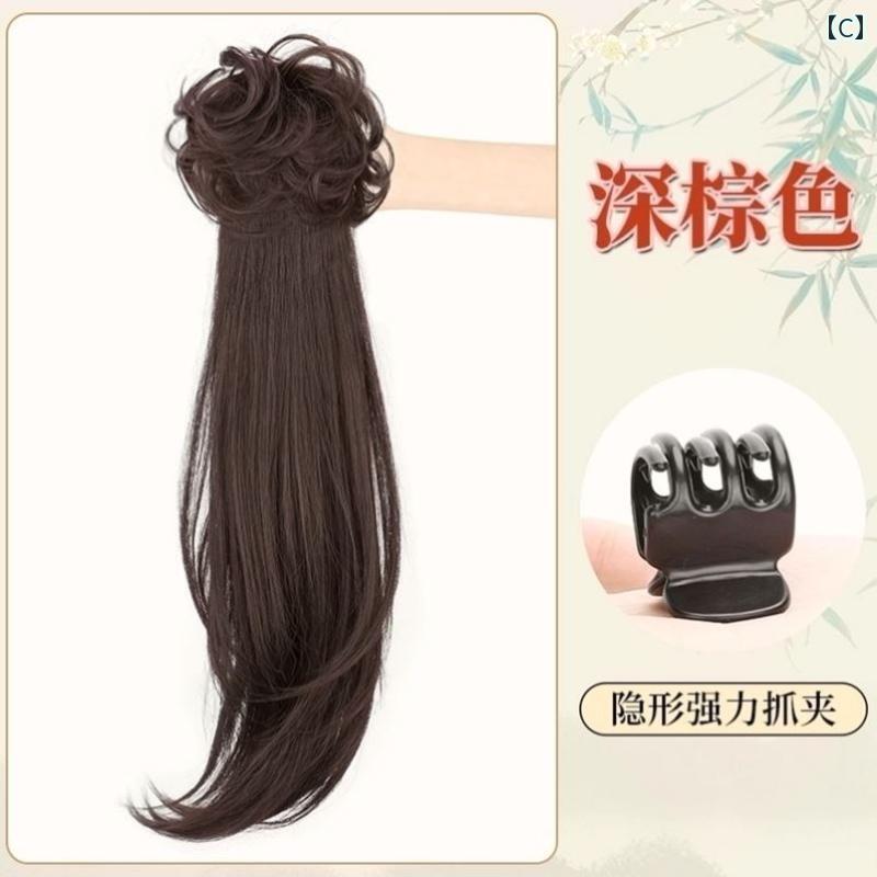クリップ ウィッグポニーテール レディース ロング アレンジ ゆるウエーブ カール ストレート 巻き髪 コスプレ 成人式 パーティー つけ毛 黒 茶髪 ボリューム 部分 ポイント チャイナ風