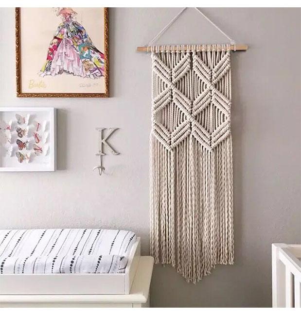 タペストリー 北欧 インテリア リビング ベッドルーム 玄関 手織り ロープ マクラメ 綿 壁掛け 装飾 シンプル おしゃれ アイボリー