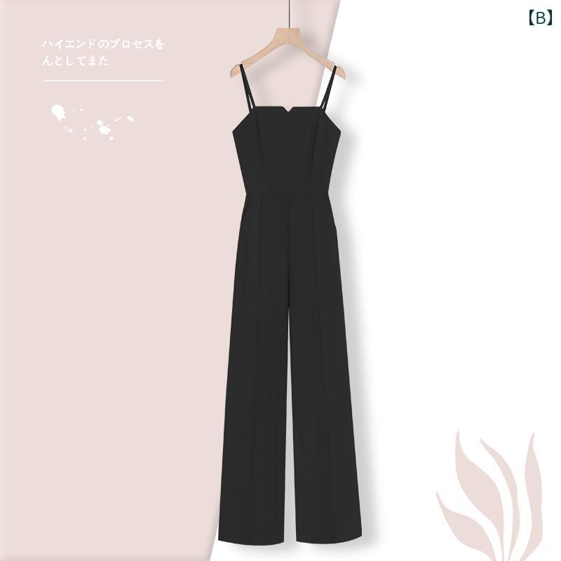 サロペット レディース オールインワン パンツ キレイめ 大人 ハイウエスト 夏 大きいサイズ 肩紐 シフォン キャミソール ノースリーブ ワイド ロング 脚長 背中開き 体型カバー 着痩せ セクシー 上品 お呼ばれ シンプル 無地 ブラック カーキ