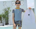 水着 男の子 セットアップ 半袖 子供 ジュニア セパレート ラッシュガード パンツ 日焼け防止 プール 海 水泳 温泉 シンプル スタイリッシュ グレー