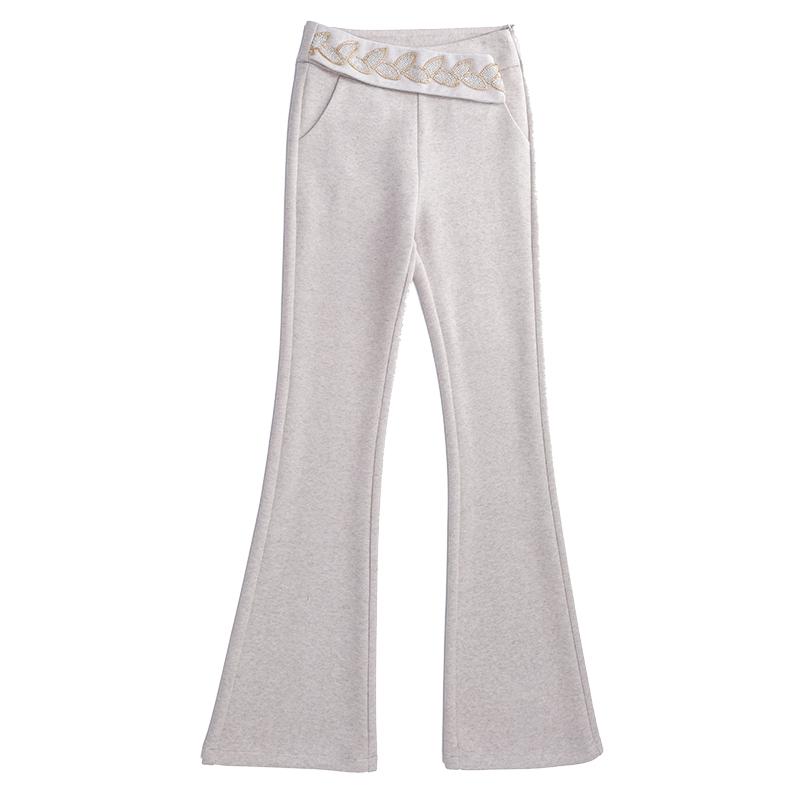 Boot Cut Jeans - デニム フレアパンツ レディース ジーンズ 秋冬 厚手 ウール 暖かい ハイウエスト 足長 スリム 伸縮性 カジュアル 大きいサイズ ブーツカット ベージュ 刺繍 ベルト