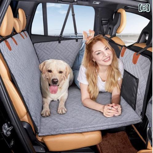 フロントップ楽天市場店の車 犬 ドライブシート ペット マット 後部座席 汚れ防止 防水 カバー ボード 大きいサイズ 収納 ポケット 無地 シンプル 黒 グレー｜アングル3