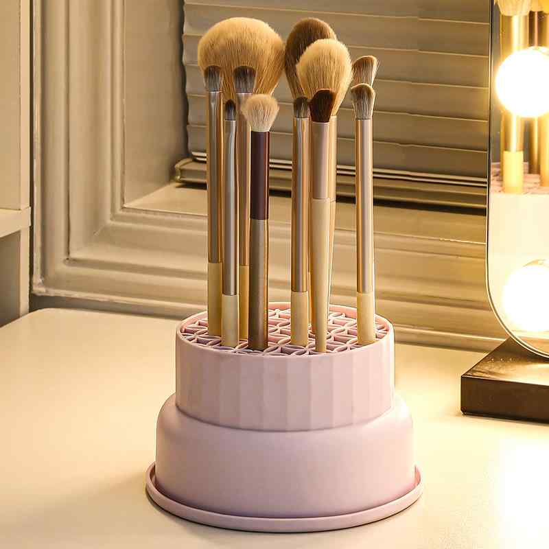 メイク ブラシ クリーナー ケース パフ スポンジ 筆 収納 袋 コスメ 化粧 道具 卓上 壁掛け 吊り下げ 洗浄 乾燥 大容量 PVC パープル 肌色 クリア