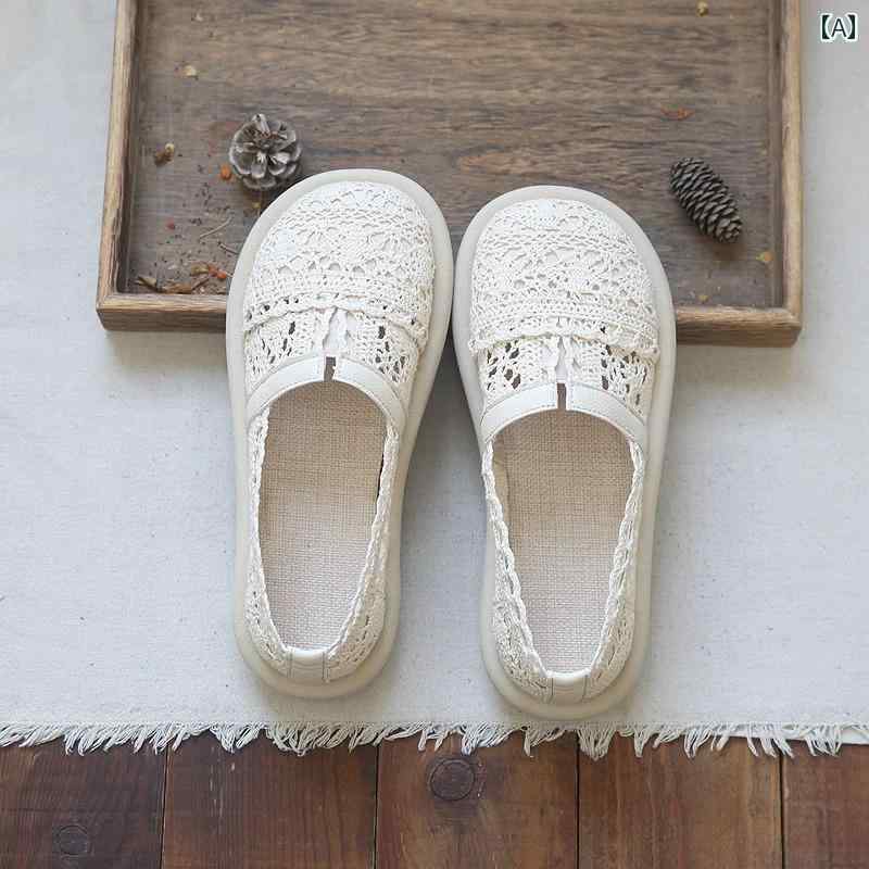 スリッポン レディース 歩き やすい ラウンドトゥ 麻 通気性 快適 PU やわらかい 夏 涼しげ かわいい ..