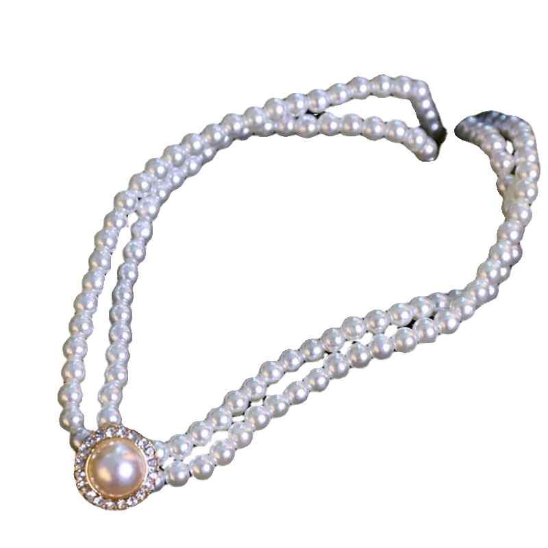 ブライダル ネックレス レトロ 宮殿 豪華 イミテーションパール 女性 鎖骨 チェーン ウェディングドレス 写真 スタイリング アクセサリー きらきら ゴールド シルバー