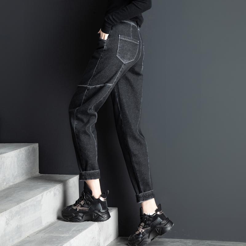 Nylon, Rayon, Polyester - パンツ レディース デニム 春秋 カジュアル シンプル おしゃれ 9分丈 ウォッシュ加工 ジッパー ハイウエスト 暖かい 黒 茶 紫 普段使い レジャー