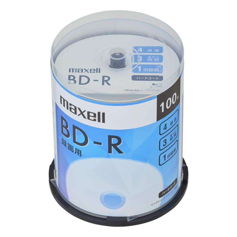 maxell 録画用BD-R 1回録画用 地上デジタル180分 BSデジタル130分 4倍速対応 IJP対応ホワイト(ワイド印刷) 100枚 スピンドルケース BRV25SIWP.100SP