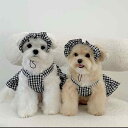 犬 夏服 シャツ チェック エプロン ワンピース スカート 帽子 かわいい ビションフリーゼ テディ ポメラニアン 小型犬 ペット 春 薄手 白黒 モノトーン