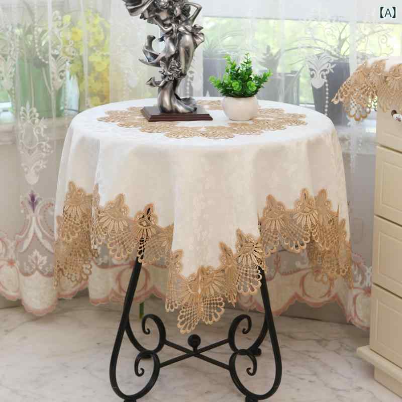 コーヒーテーブルクロス 北欧 モダン ヴィンテージ風 ダイニング リビング 家庭用 カバー 正方形 大きいサイズ レース 花柄 白 緑 ゴールド 上品