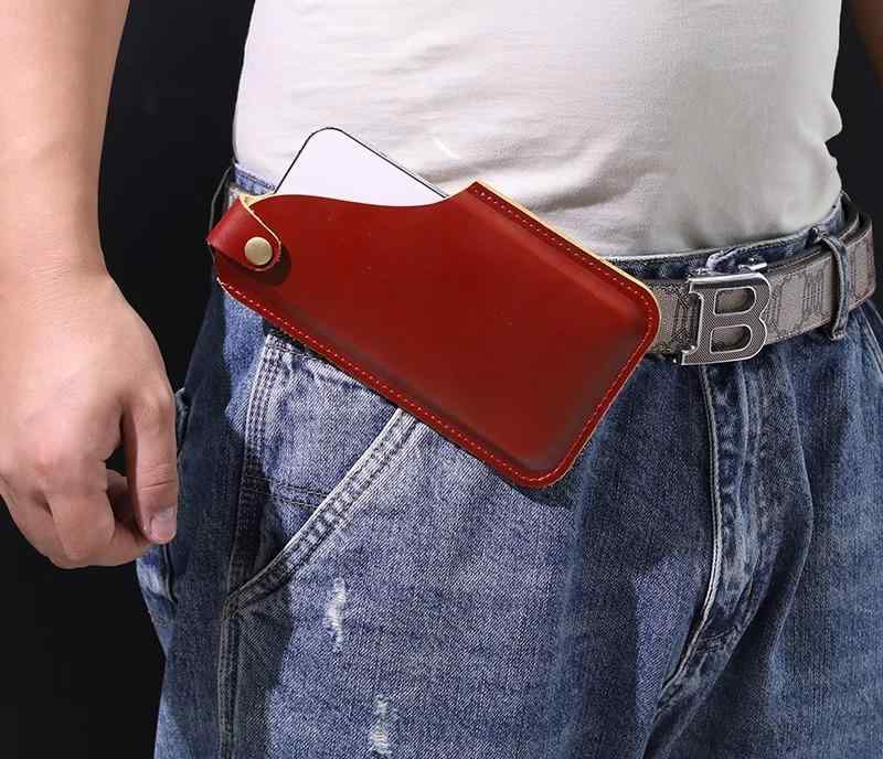 ベルトポーチ メンズ 革 横型 スマホ スナップボタン 厚手 ランニング スポーツ ビジネス おしゃれ シンプル 無地 茶色 黒 プレゼント 父の日 誕生日