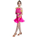ラテンダンス衣装 キッズ 夏 子供 女の子 ジュニア フリンジ スカート フレア キャミソール 背中開き セパレート パフォーマンス 競技 トレーニング シンプル エレガント セクシー 青 ローズレッド
