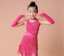 ラテンダンス衣装 キッズ 春夏 女の子 ジュニア 大きいサイズ フリンジ スカート ミニ丈 キャミソール ワンピース 背き キラキラ ビジュー ラインストーン パフォーマンス 舞台 競技 トレーニング エレガント セクシー 青 赤 ピンク
