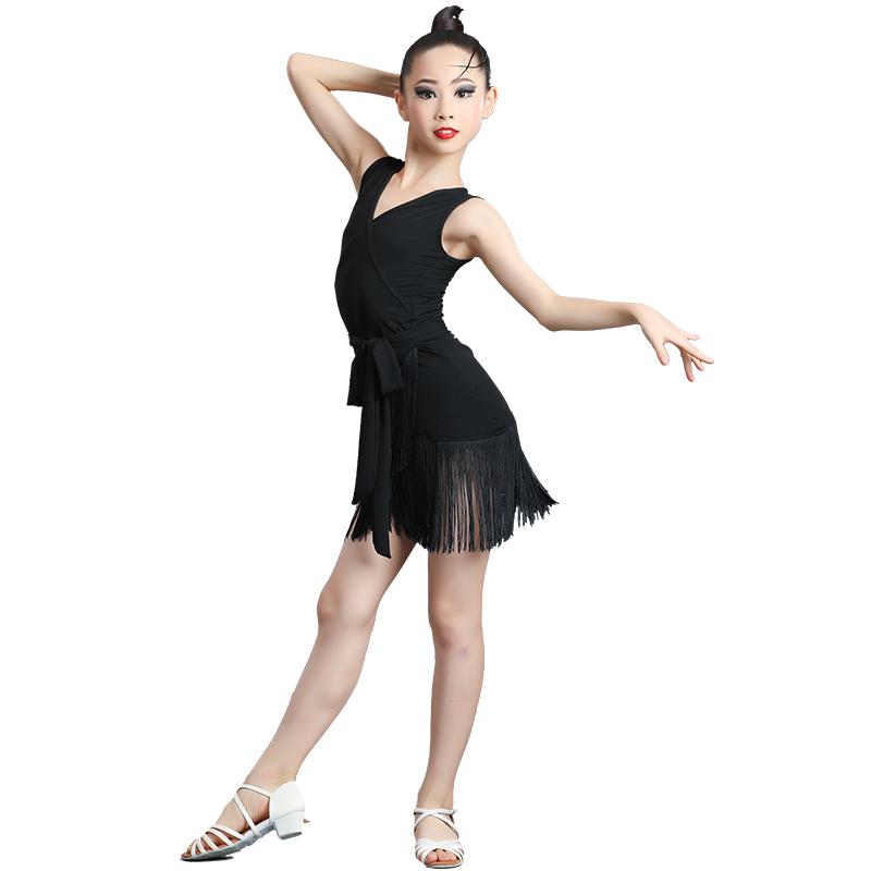 ラテンダンス衣装キッズ 春夏 女の子 ジュニア フリンジ スカート ワンピース パフォーマンス 舞台 競技 トレーニング エレガント セクシー 黒 白 紫 ドット 蛇柄