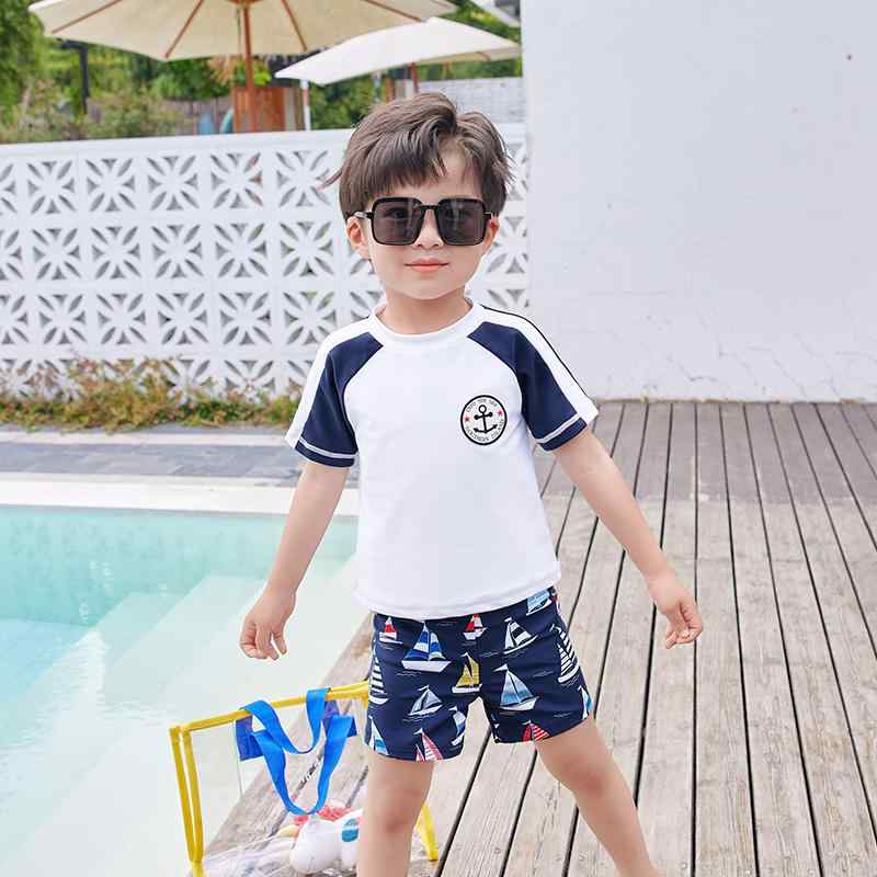 水着 男の子 子供 キッズ 半袖 セパレート 日焼け防止 速乾性 通気性 快適 スイミングウェア 水泳 プー..