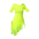 ラテンダンス衣装 キッズ 女の子 子供 ジュニア フリンジ スカート アシンメトリー ワンピース パフォーマンス 競技 トレーニング 舞台 エレガント セクシー 黒 緑 赤