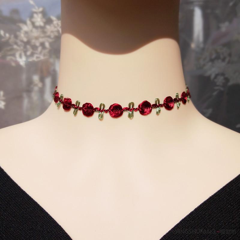 チョーカー レディース アクセサリー ファッションアイテム ネックレス 装飾 鎖骨 花柄 刺繡 小さめ フ..