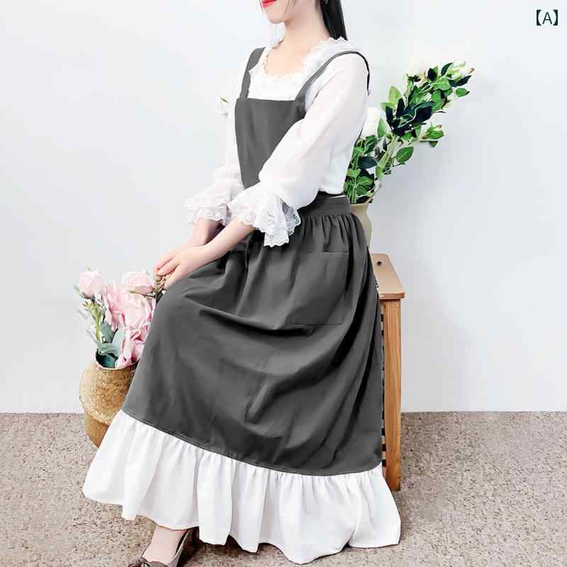 エプロン ワンピース ロング レトロ かわいい 北欧 レディース ポケット 前結び バッククロス 袖なし ..