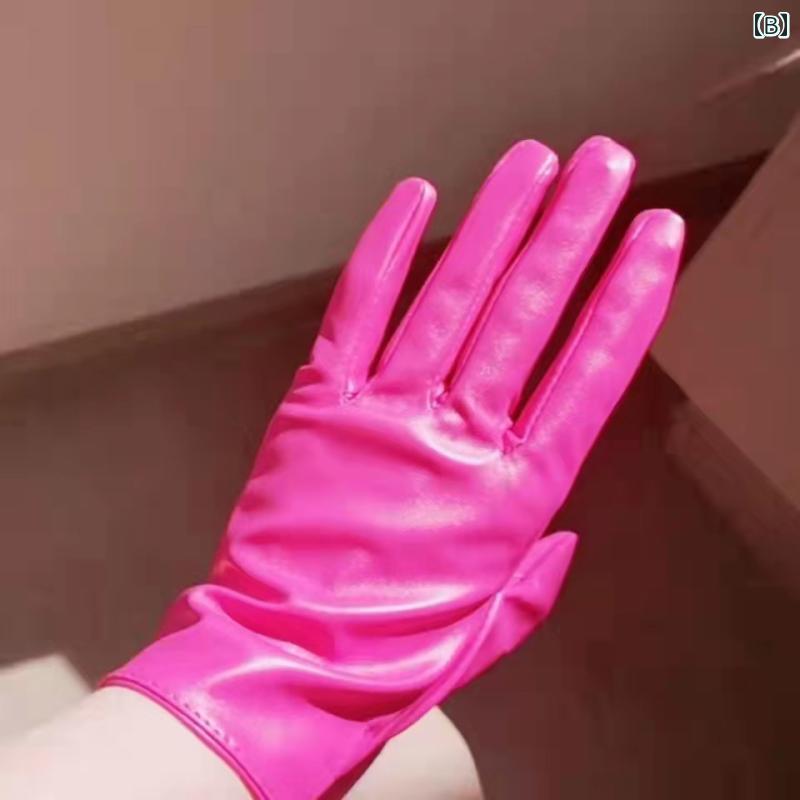 手袋 ショート ロング ピンク レディース 大人 PU グローブ おしゃれ パフォーマンス コスプレ コスチューム エレガント ナイトクラブ ステージ衣装