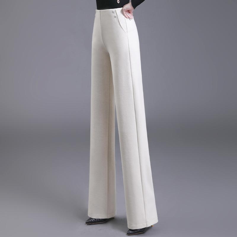 ワイドパンツ レディース ウール 冬 ハイウエスト 体型カバー ゆったり ストレート 大きいサイズ 厚手 通勤 ベージュ 黒 シンプル 暖かい きれいめ