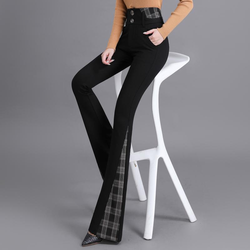 パンツ ブーツカット ワイドパンツ チェック柄 刺しゅう 日本製 洗える ホワイトデニム セミワイドパンツ 柄 総刺しゅう セミワイドパンツ N60564 ベルボトム（柄チェック）の通販