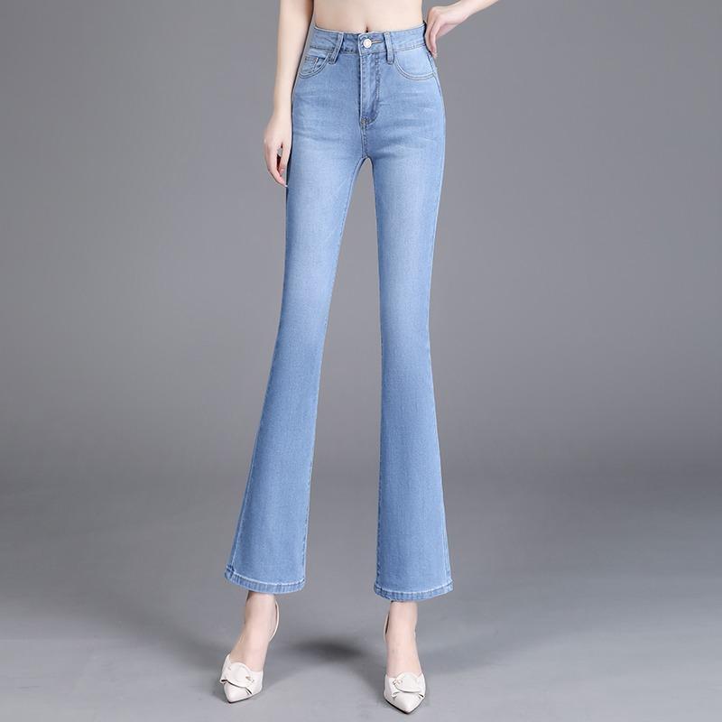 Boot Cut Jeans - デニム フレアパンツ レディース 9分丈 ブーツカット ジーンズ 女性用 ハイウエスト 着痩せ クロップド 大きいサイズ おしゃれ 青 脚長効果