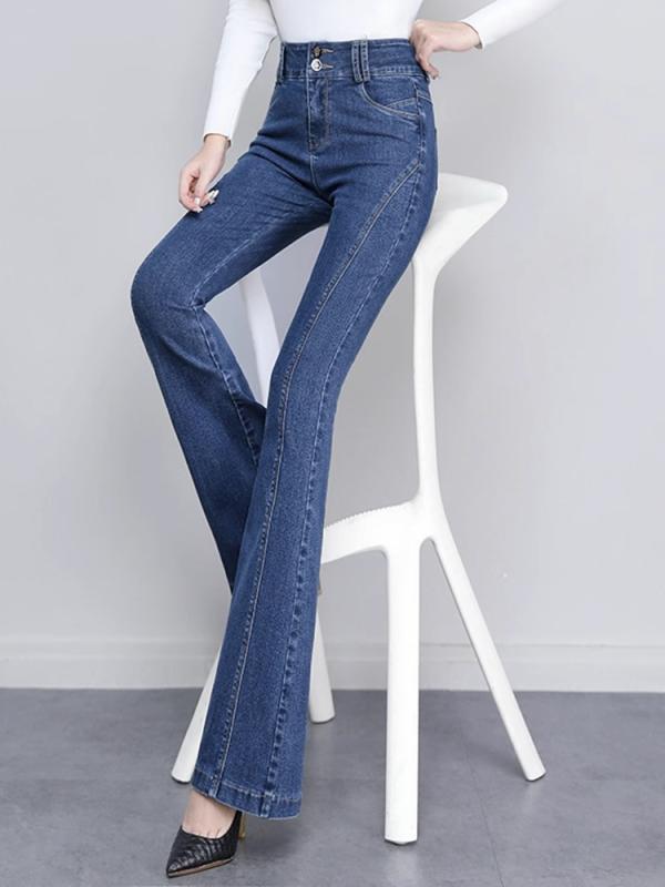 Boot Cut Jeans - デニム フレアパンツ レディース ジーンズ ブーツカット ハイウエスト ストレッチ 着痩せ フィット 大きいサイズ 青 シンプル カジュアル