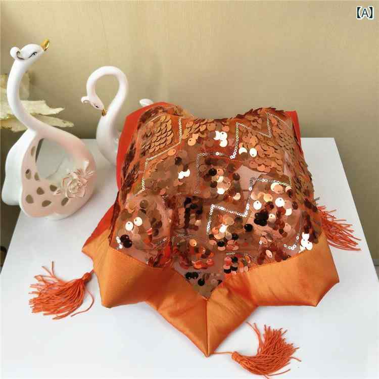 埃除け カバー キッチン用品 おしゃれ テーブル ティートレイ ダストカバー 布 スパンコール タッセル ダイニング リビング 装飾 華やか 柄 オレンジ