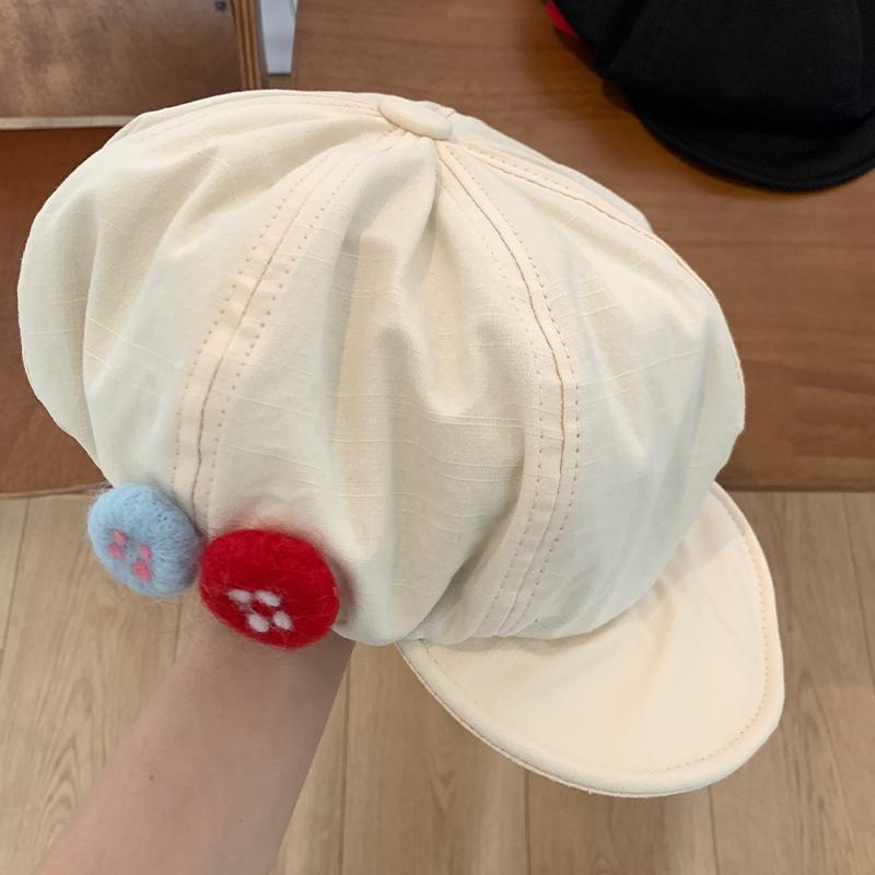 ベレー帽 レディース 春夏 旅行 和風 レトロ 綿 麻 八角形 フェルトボタン 非対称 調節可能 ゴムバンド付き カジュアル ブラック ベージュ