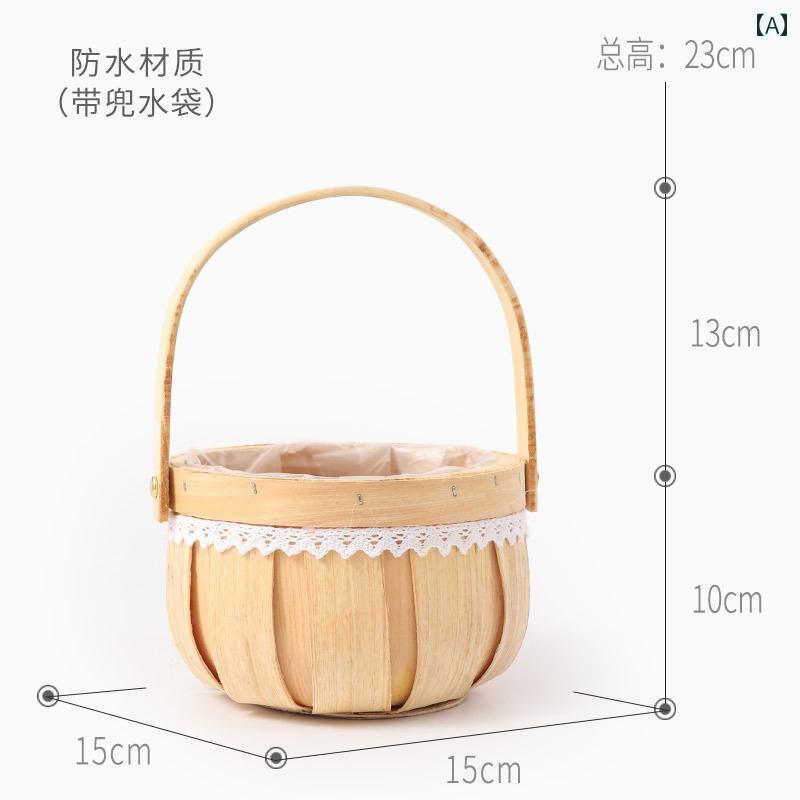 ラタン バスケット 円形 長方形 持ち手 レース リボン 裏地 ポータブル リビング フラワーアレンジメン..