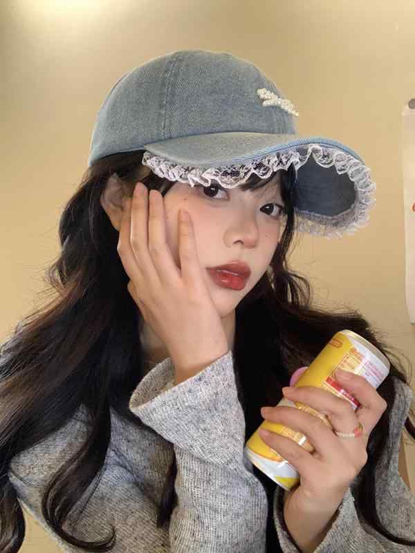 キャップ レディース 春夏 秋冬 オールシーズン リボン レース デニム カジュアル かわいい 韓国 つば広 調整可能 ショッピング 青 黒